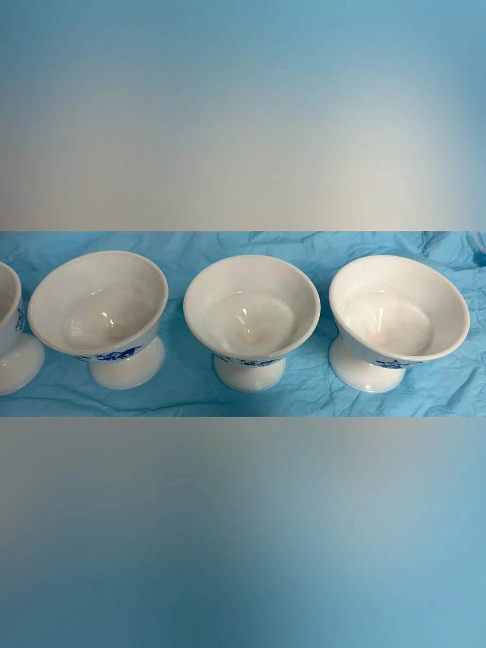 Vintage Hazel Atlas Milk Glass Pedestal Footed Sherbet Cups Clown Set of 4